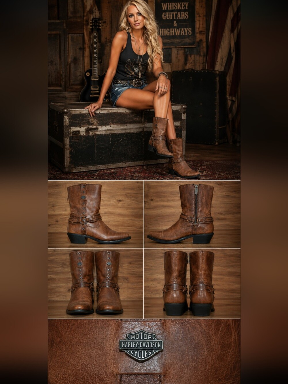 VINTAGE HARLEY-DAVIDSON - SIZE - 10  Brown Harness Boots